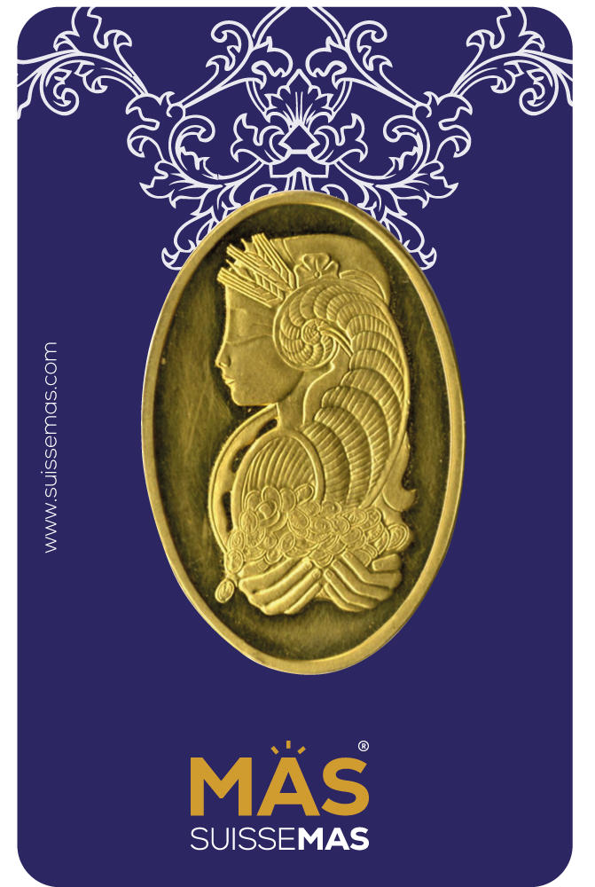 MAS SUISSEMAS Fine Gold Bar 999.9 - 1 Troy Ounce with Lady Fortuna Design